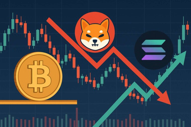 Bitcoin stabiliseert bodem terwijl SHIB daalt en Solana herstelt
